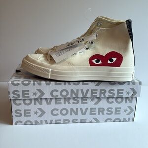 Comme des Garçons PLAY High Top Sneakers Cream with Red Heart